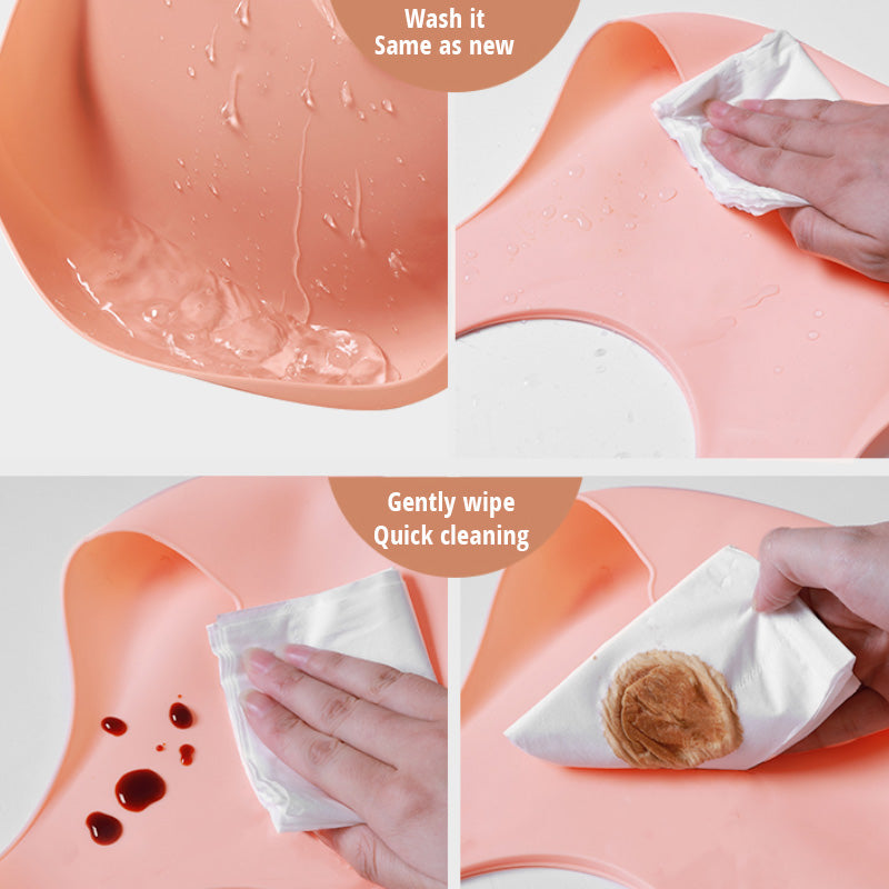 photo showing the unique quick wash and dry feature of the silicone bibs 