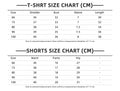 size guide for the unisex baby shorts