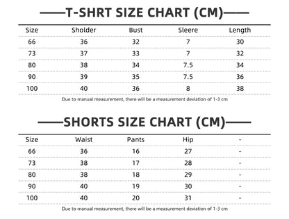 size guide for the unisex baby shorts